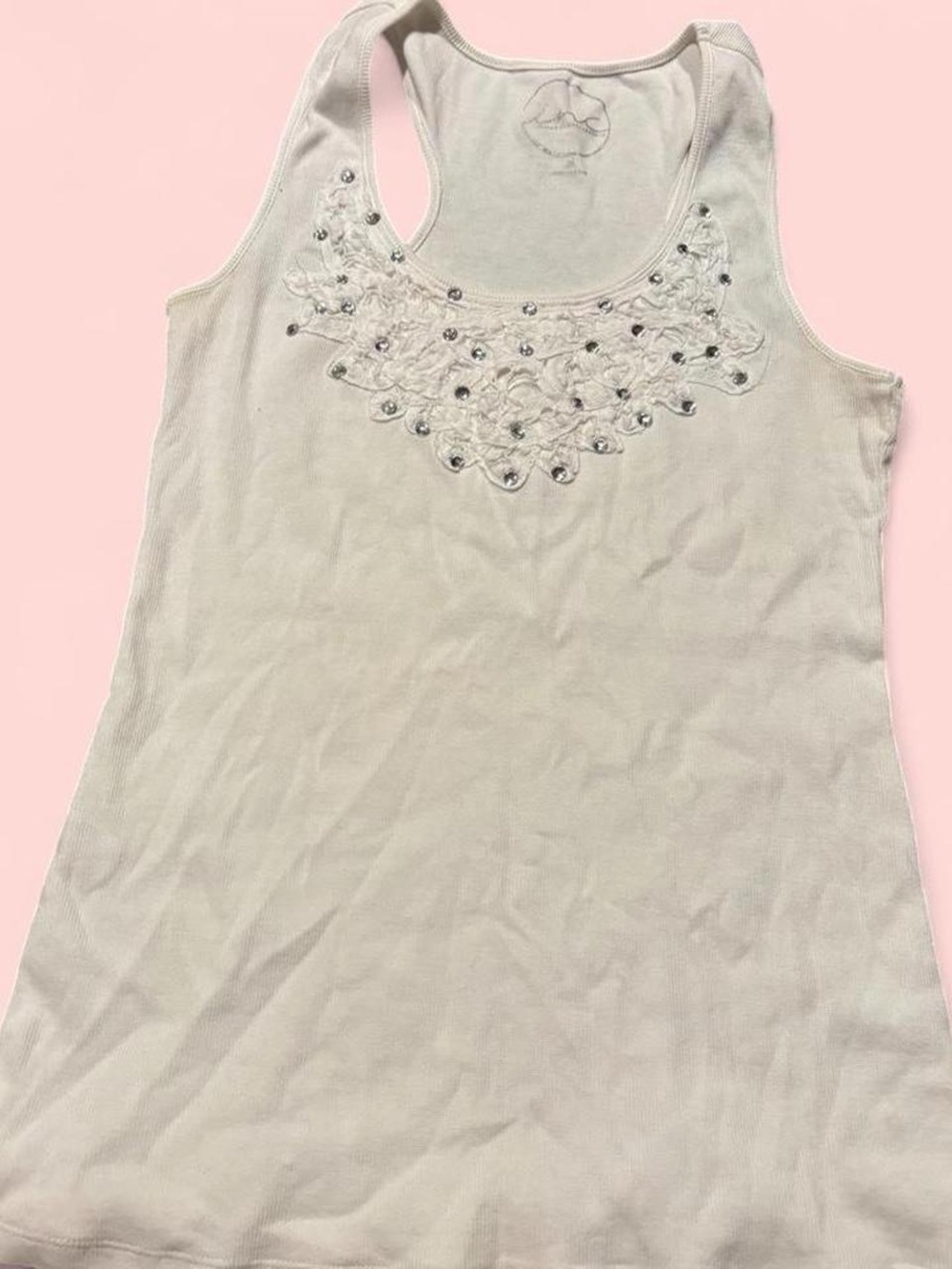 INC International Concepts White Embellished Scoop Neck Tank